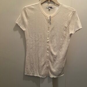 NWT Madewell Lilla Short Sleeve Cardigan Large Pointelle Button Front Cotton